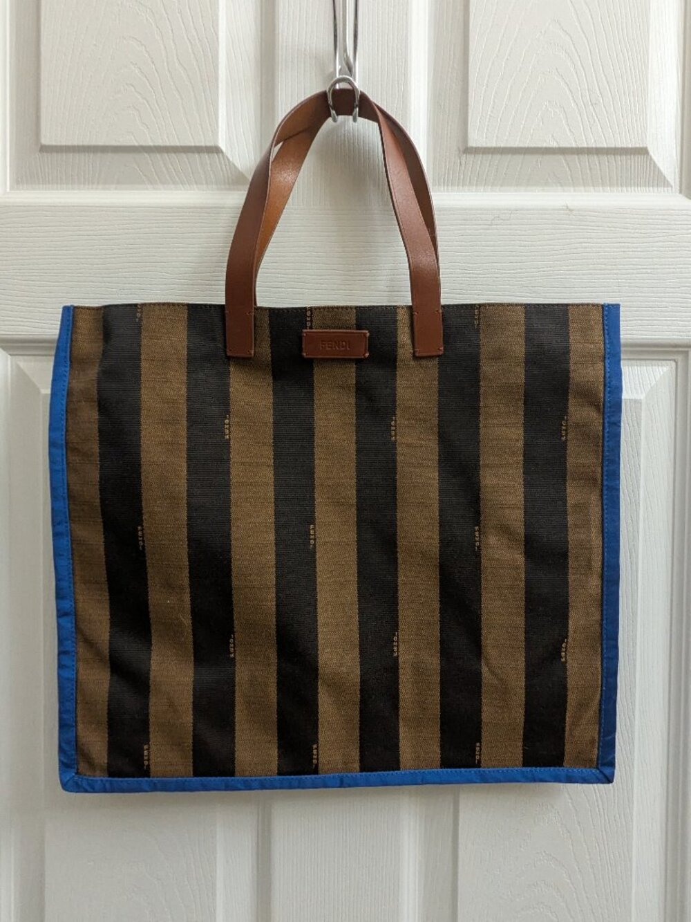 Fendi pequin tote with blue accent